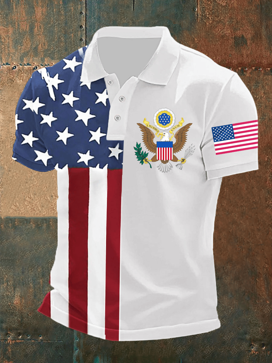 Camisa polo retro Independence Day Eagle estampado para hombre