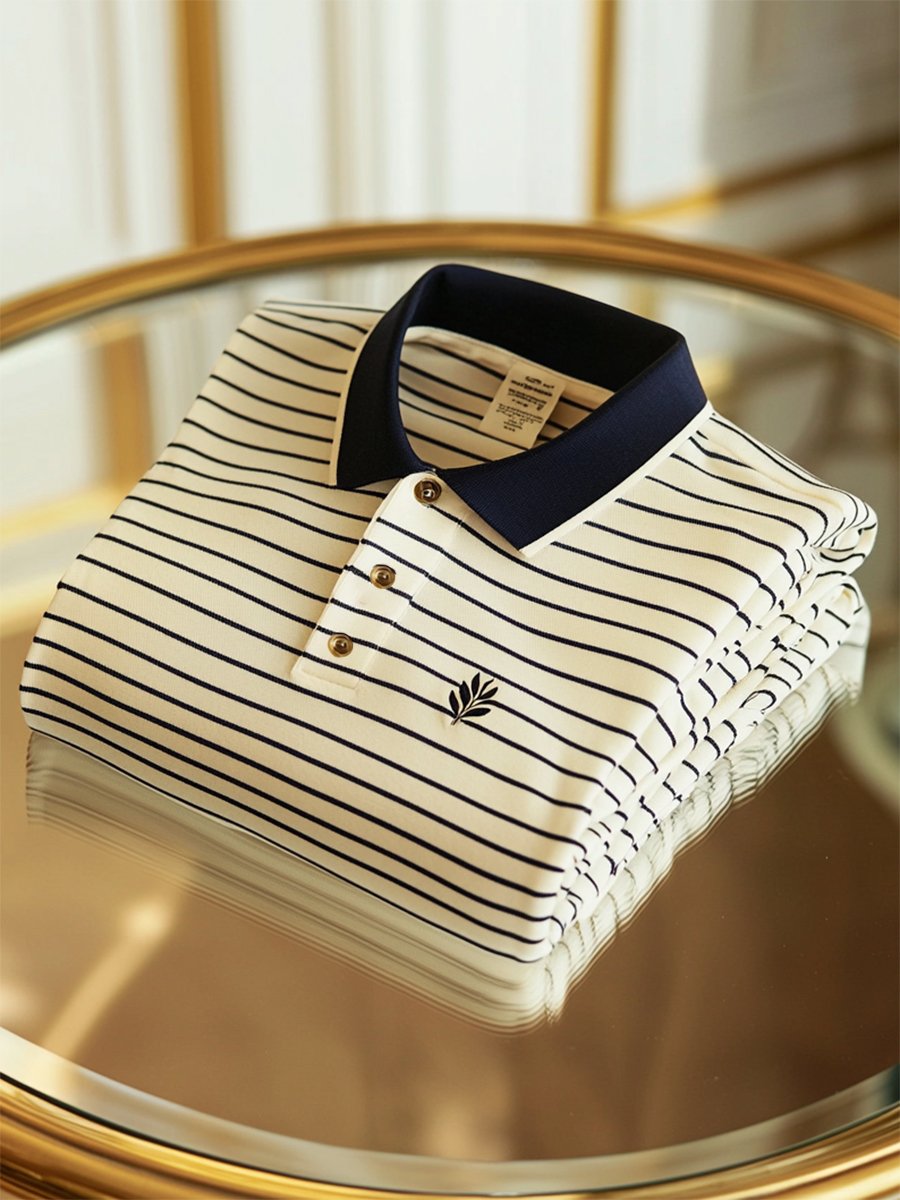 Camisa polo ejecutivo casual a rayas Button de manga corta para hombre