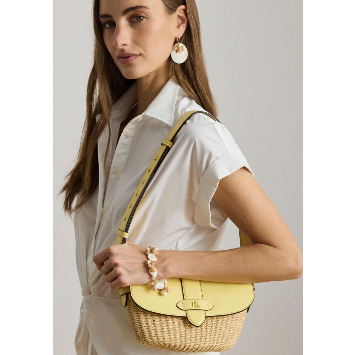 Straw-Leather Small Lynden Shoulder Bag - 10