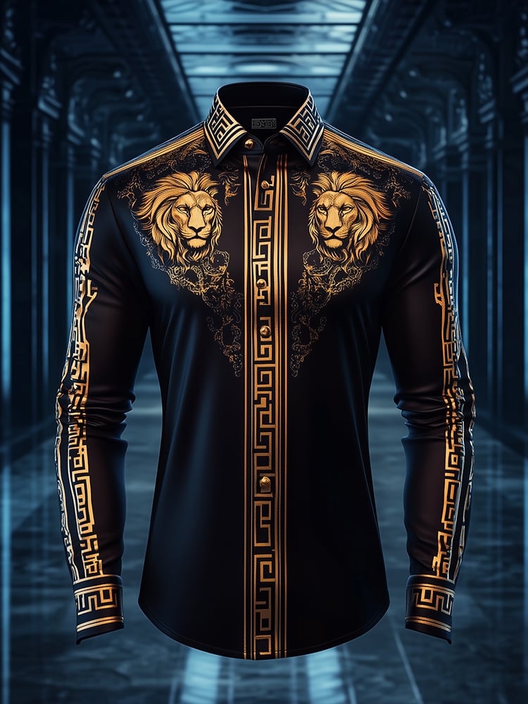 Camisa satén Luxe estampado de manga larga Button para hombre