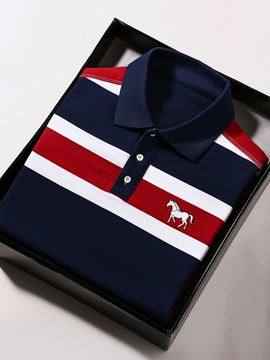 Camisa polo ejecutivo casual geométrico Button de manga corta para hombre