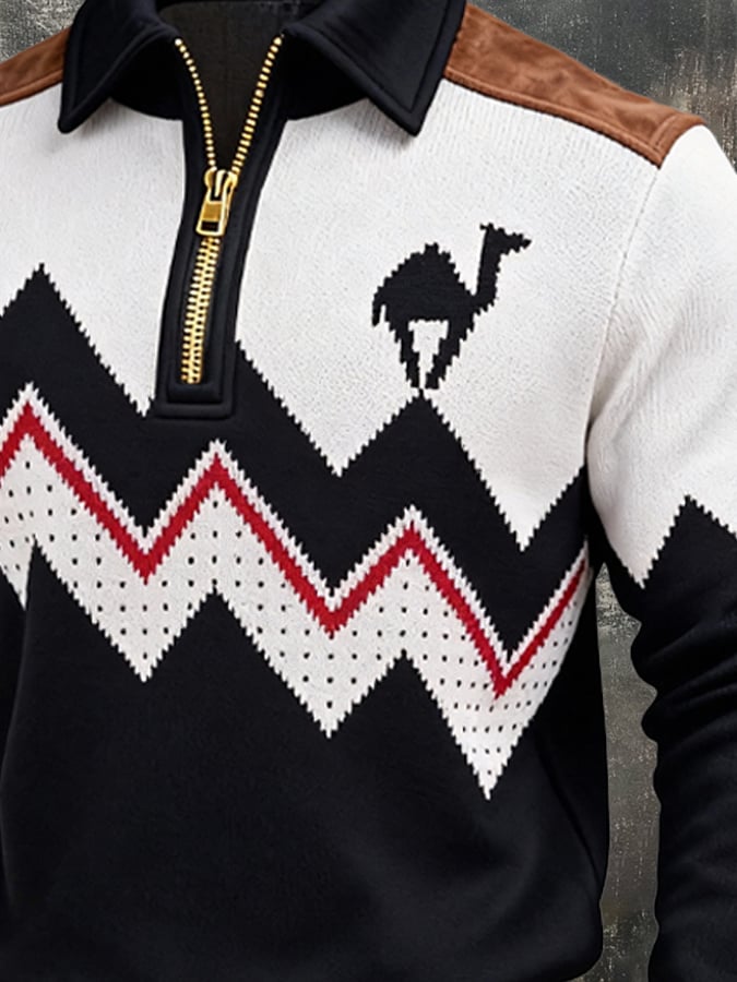 Sudadera retro en bloques de color estampado cierre para hombre