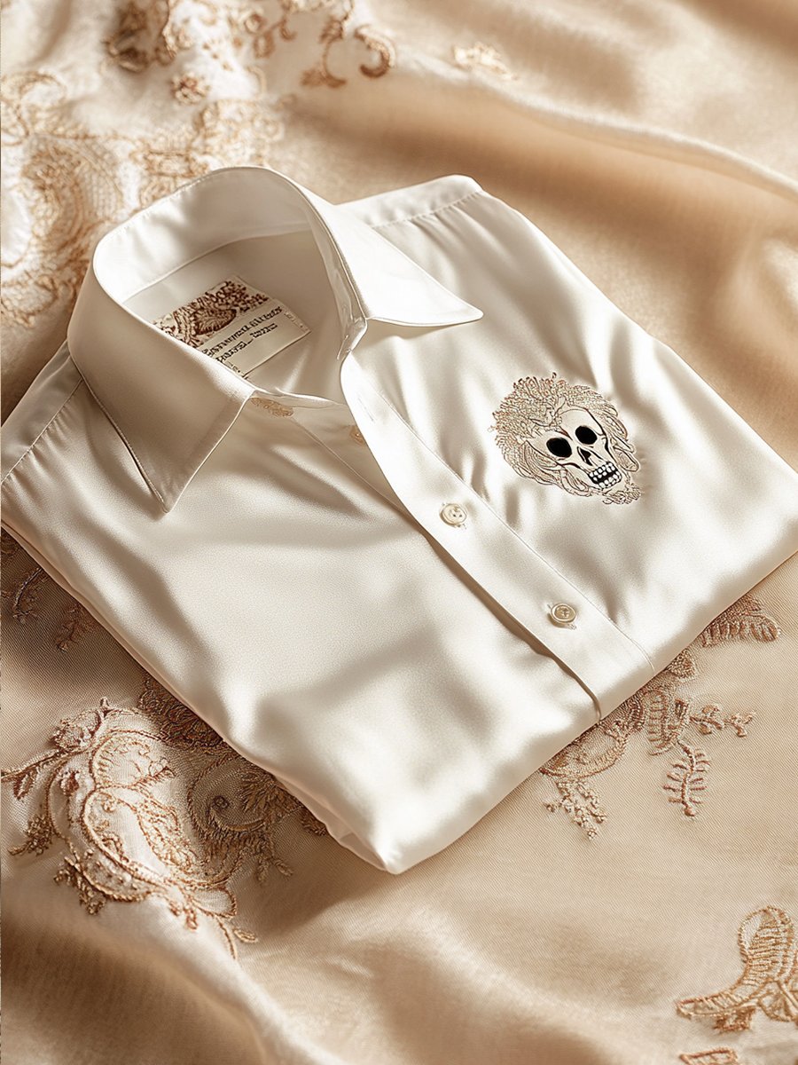 Camisa ejecutivo casual Skull Logo solapa de manga corta para hombre