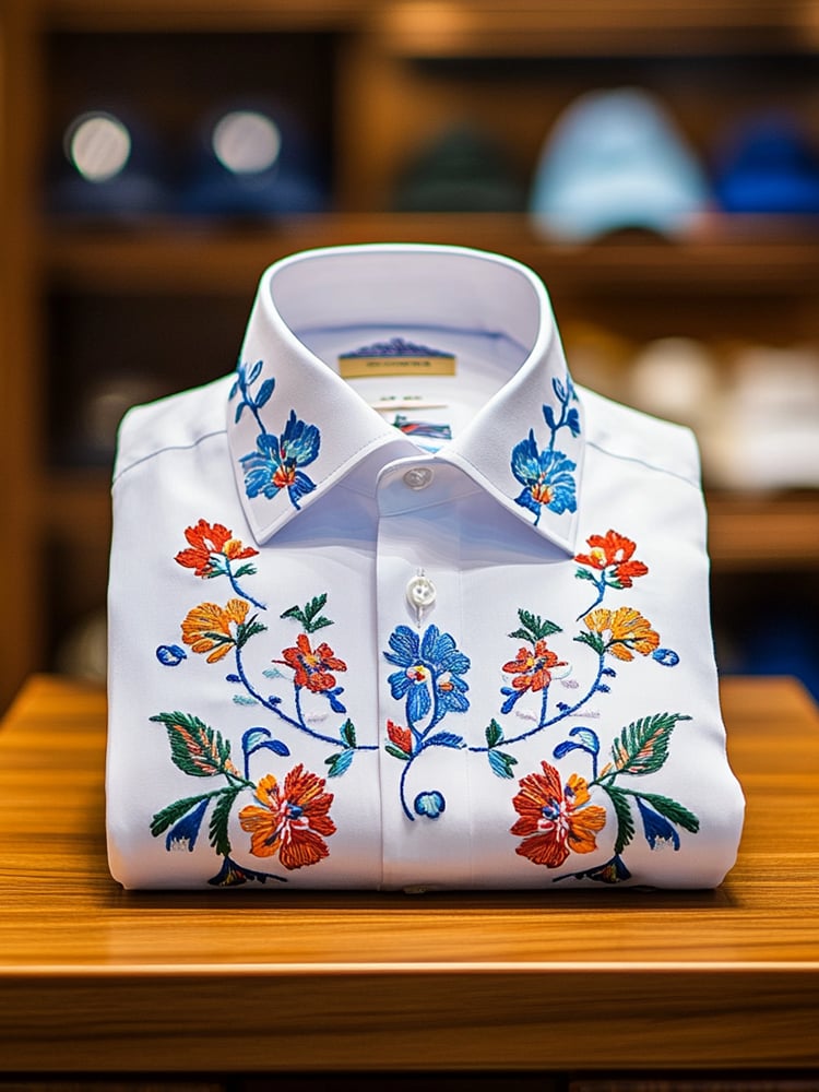 Camisa ejecutivo casual floral solapa de manga corta para hombre