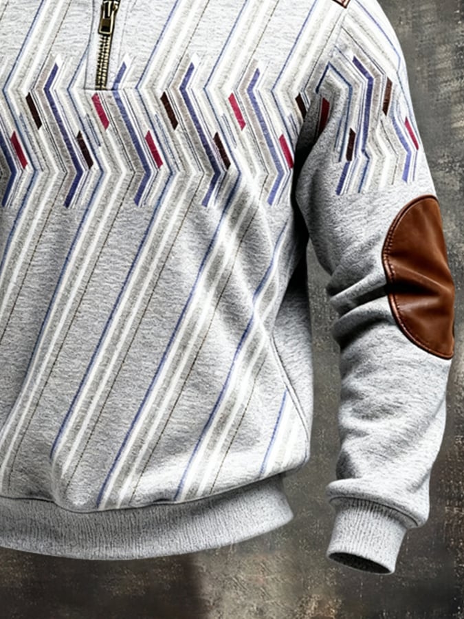 Sudadera retro en bloques de color estampado Color-Blocked con cierre para hombre