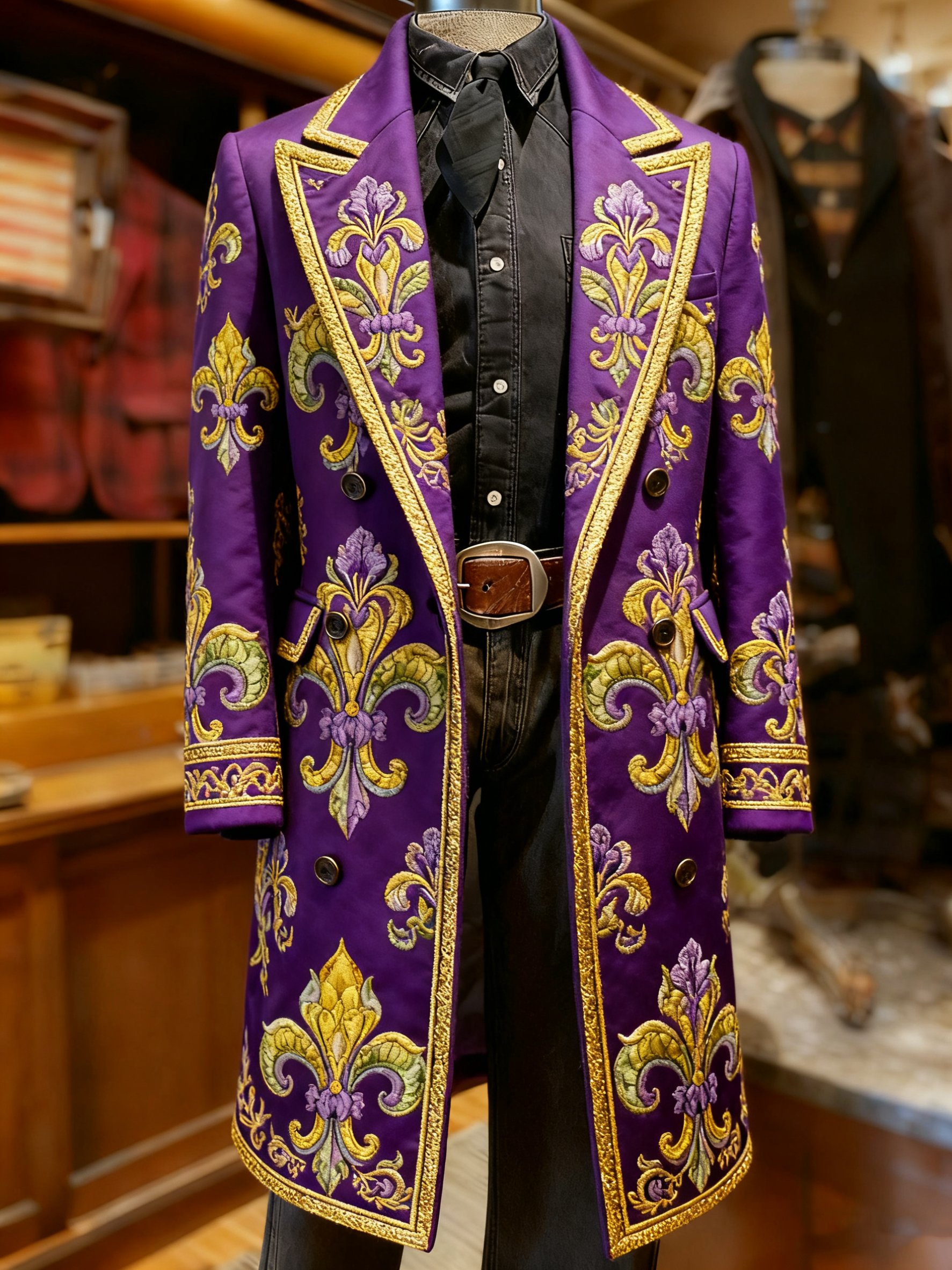 Abrigo ejecutivo vintage Mardi Gras Fleur De Lis estampado Long lana para hombre