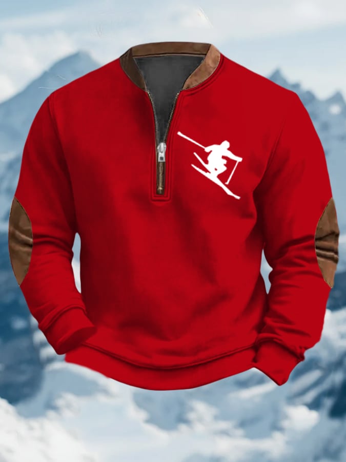 Sudadera vintage Apres-Ski Design estampado Zip cuello para hombre