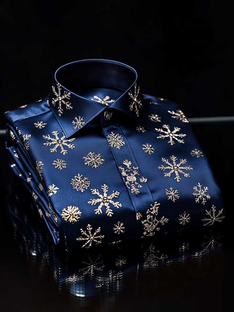 Camisa Christmas satén Luxe de manga larga con botones para hombre