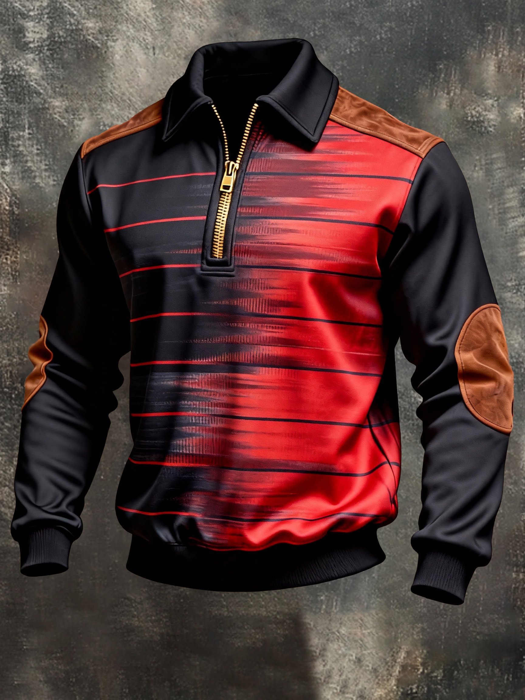 Sudadera vintage Color-Block estampado con cierre con gorrasucha para hombre
