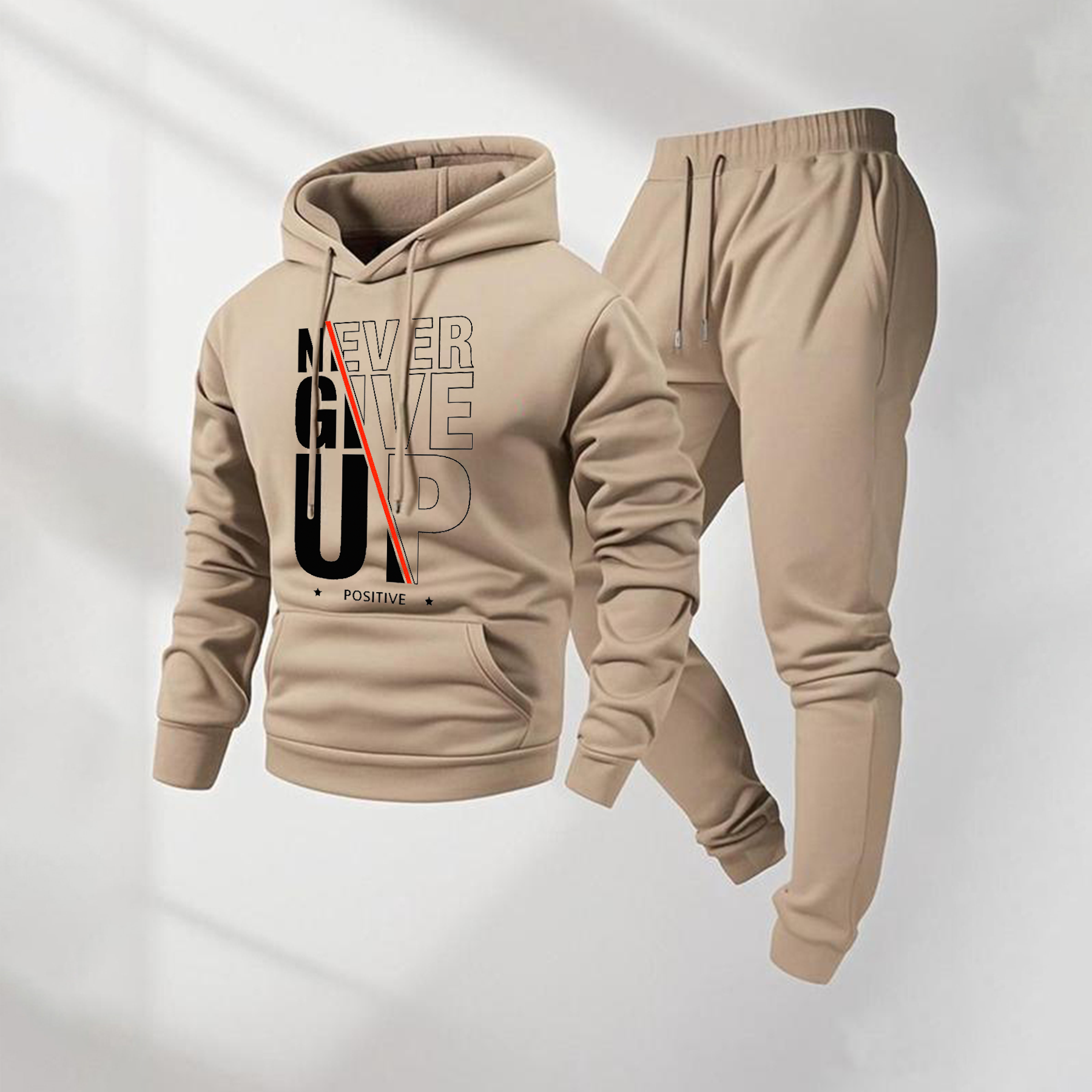 Sudadera con capucha Never Give Up Letter Pattern estampado and Drawstring Sweatpantalón Set, Menswear, casual Athletic de manga larga Hooded chaqueta & Trousers for Fall & Winter, Clothing for para uso diario Wear, Sportswear Indoor para exterior, Tracksuit, Athleisure para hombre