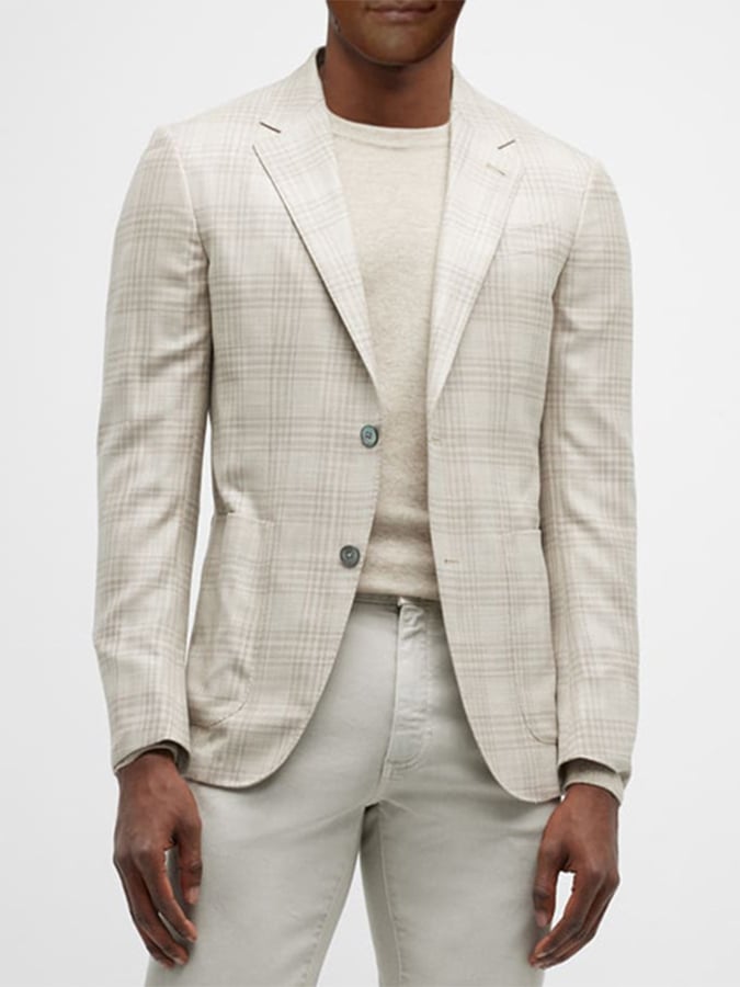 Saco de moda casual Two Button Large bolsillo a cuadros para hombre