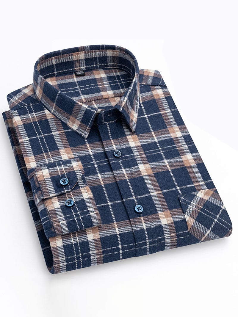 Camisa retro a cuadros de algodón para hombre