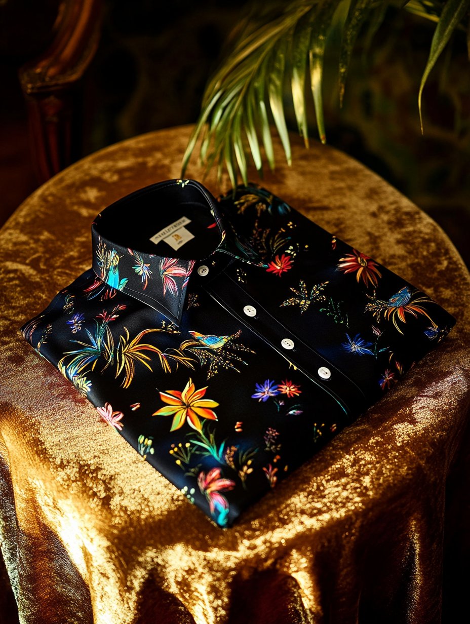 Camisa ejecutivo casual Rainbow Sparkling floral solapa de manga corta para hombre