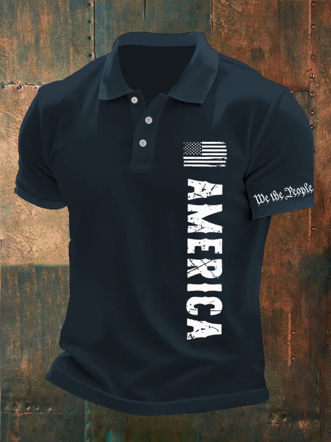 Camisa polo American Flag estampado para hombre