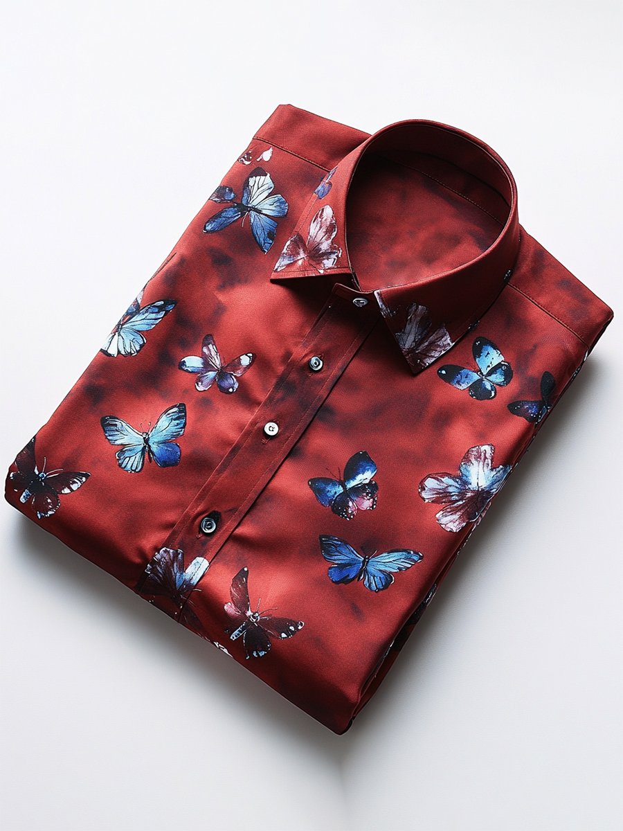 Camisa casual Holiday Butterfly estampado de manga larga para hombre