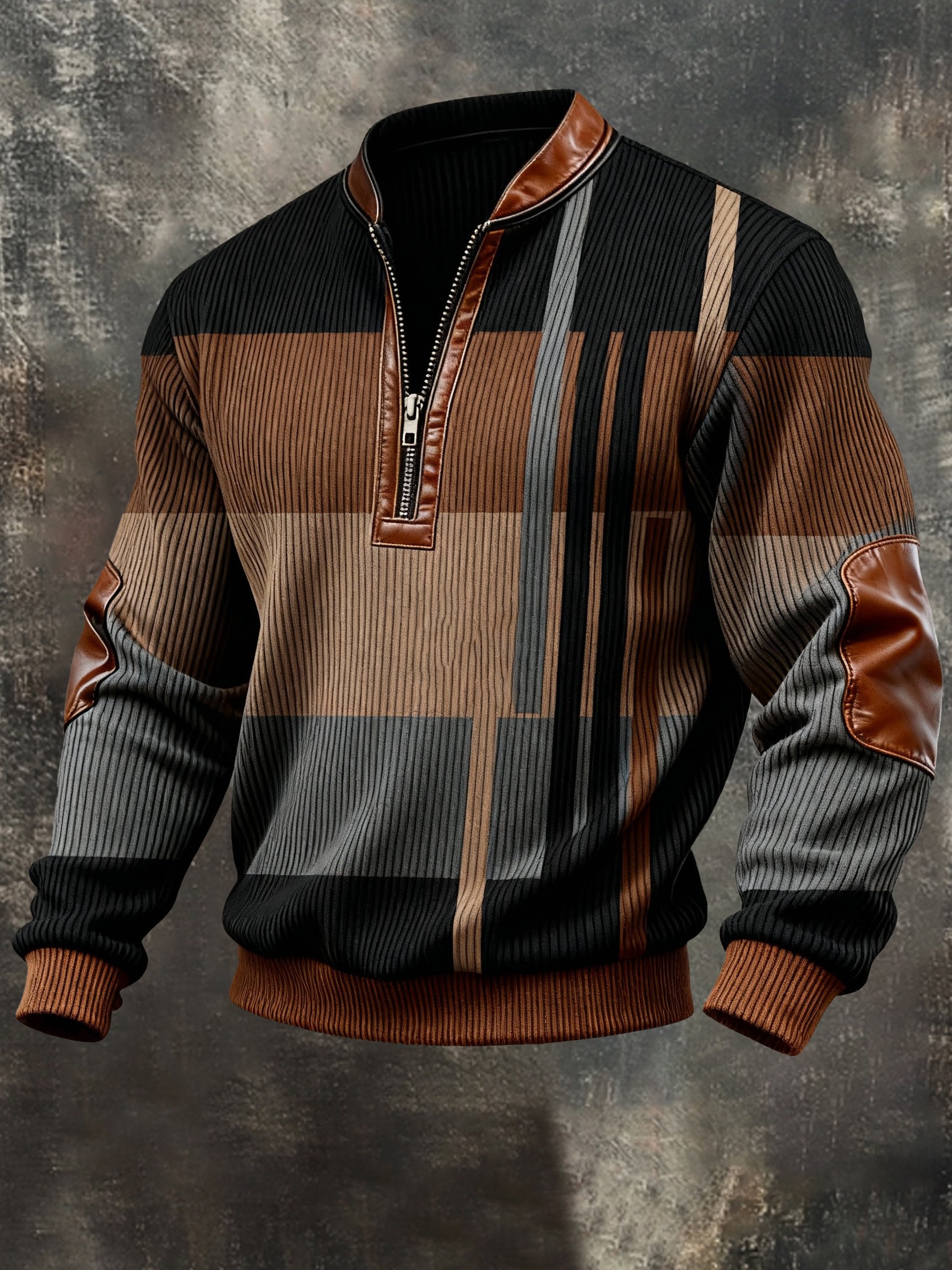 Sudadera vintage Color-Block estampado con cierre con gorrasucha para hombre