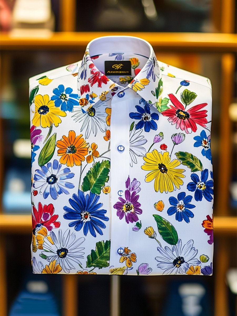 Camisa Resort floral estampado de manga larga para hombre
