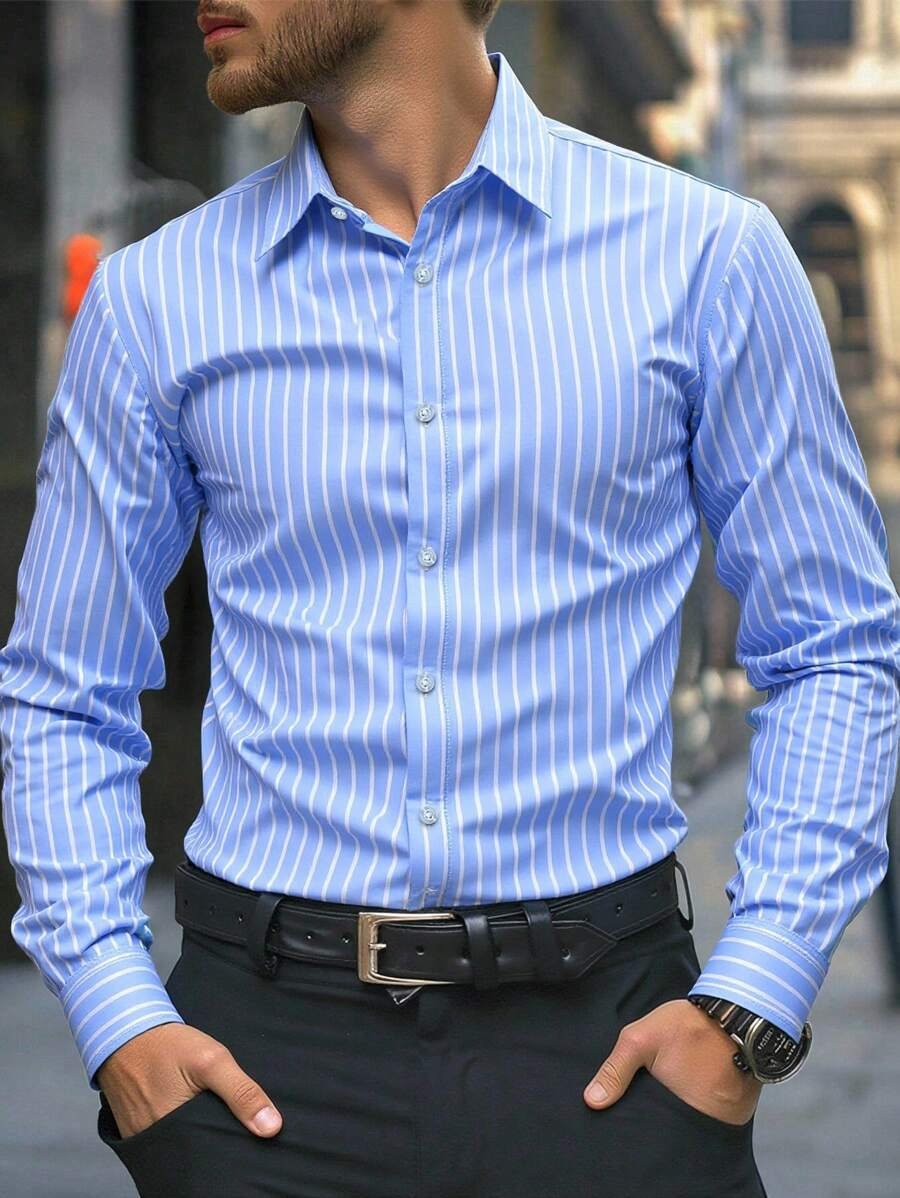 Camisa Street Style ejecutivo casual estampado de manga larga para hombre