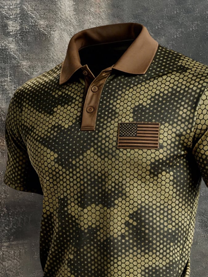 para hombre retro Patriot en bloques de color Polo Collar de manga corta
