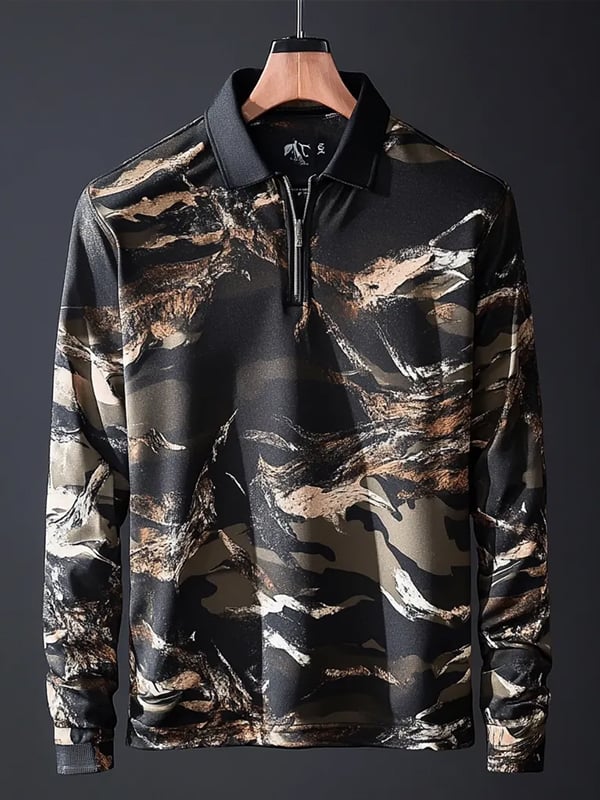 Camisa polo ejecutivo clásico rayas estampado cierre para hombre