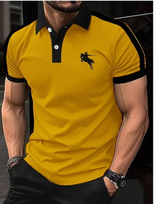 Camisa polo de modaable Contrast Color de manga corta para hombre