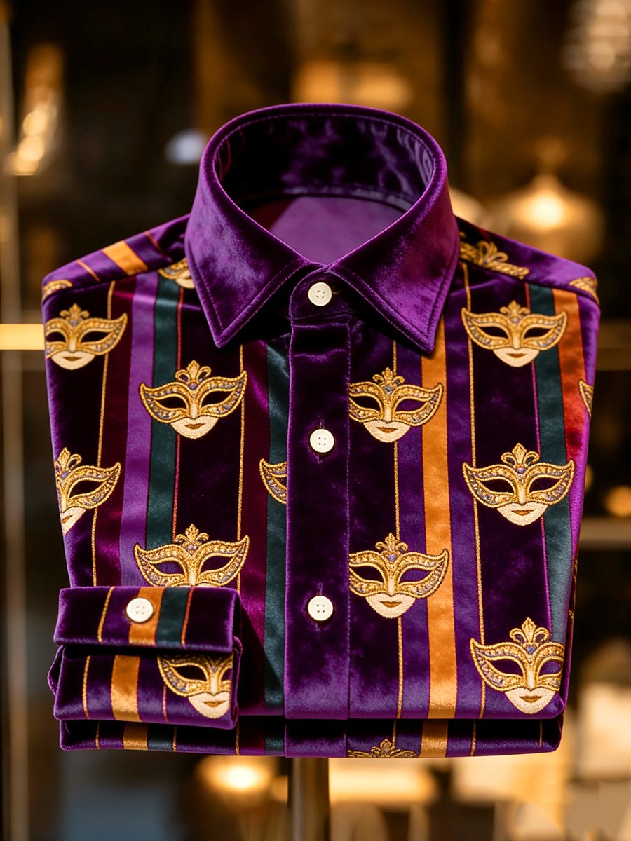 Camisa de lujo Carnival Party terciopelo de manga larga para hombre