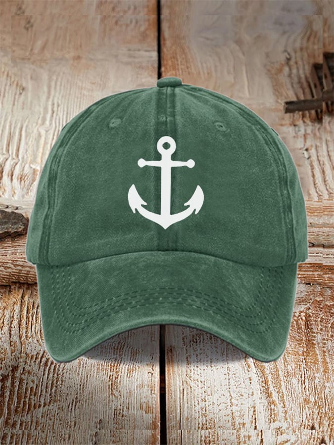 Unisex desgastado Washed de algodón "Anchor" Holiday casual estampado Hat