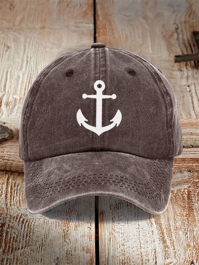 Unisex desgastado Washed de algodón "Anchor" Holiday casual estampado Hat