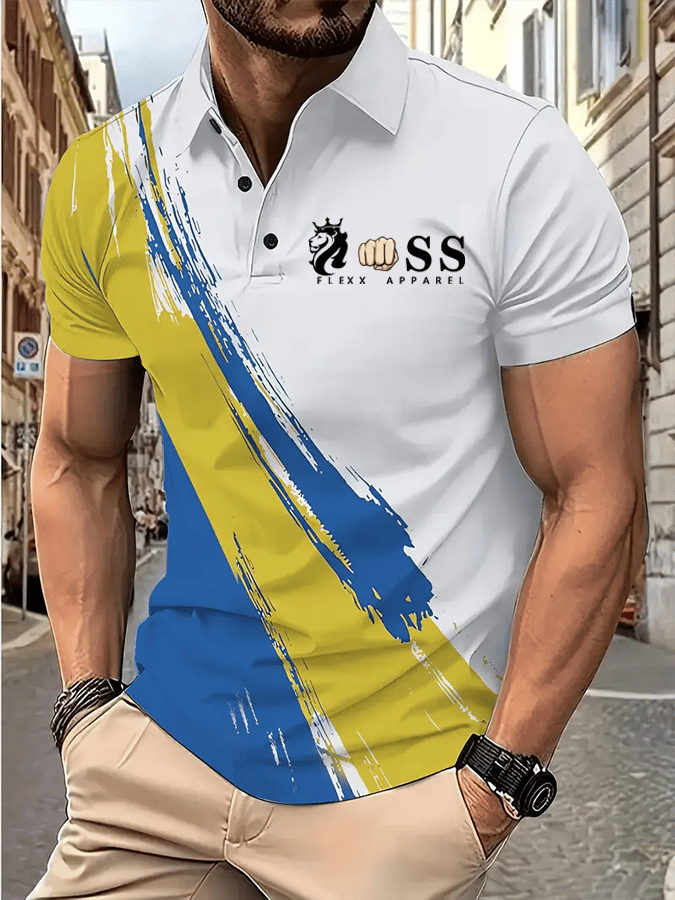 Camisa polo retro Letter Design estampado casual para hombre