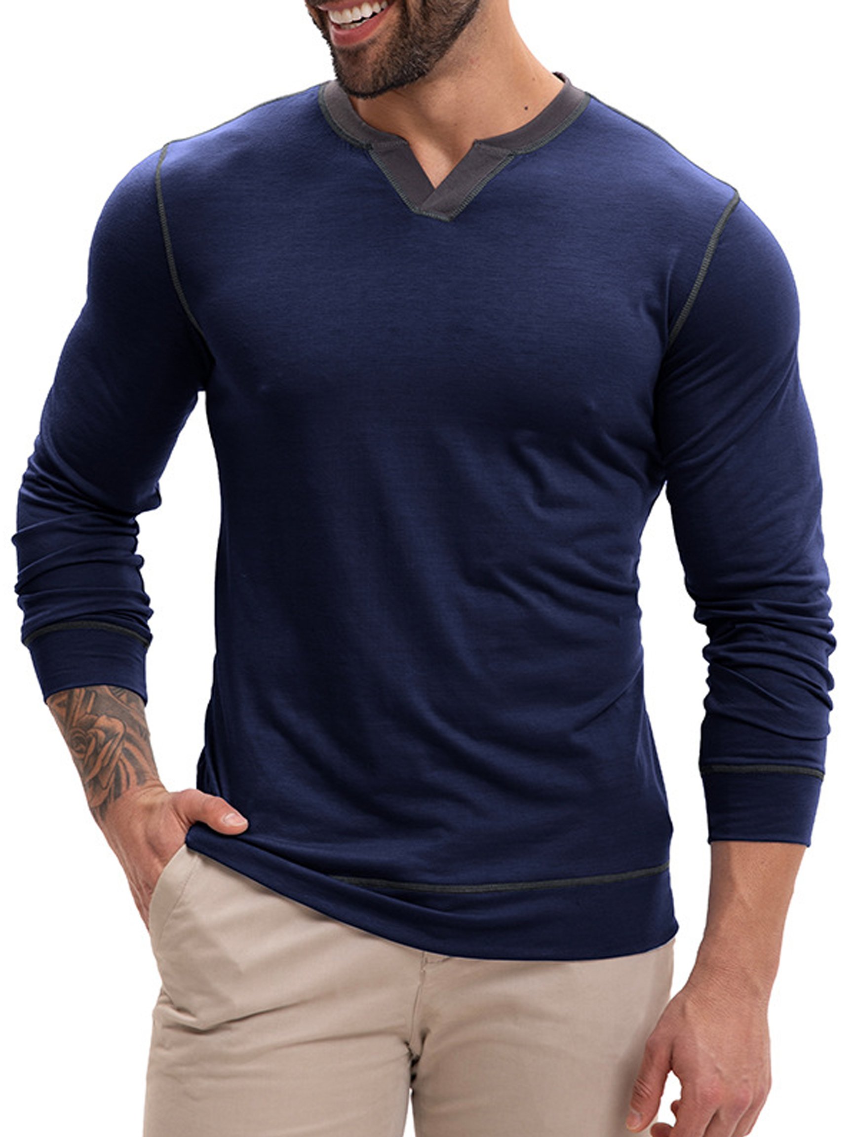 Camiseta vintage Comfortable V-Neck de manga larga para hombre