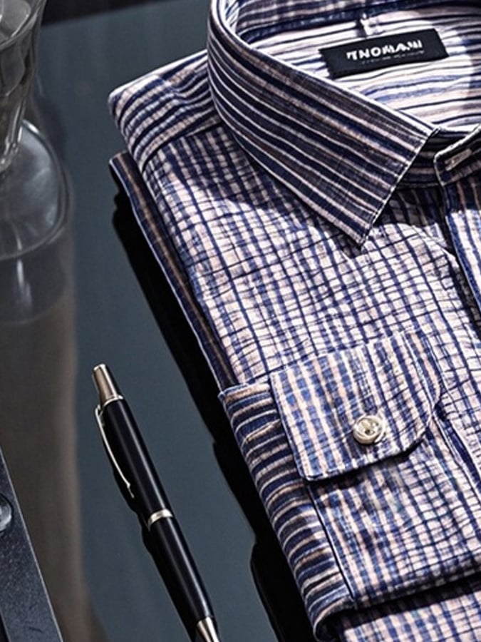Camisa degradado solapa de manga larga para hombre