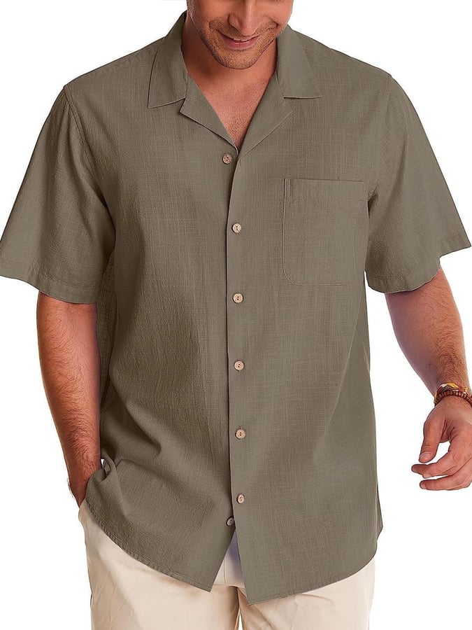 Casual de lino Lapel Pockecamiseta para hombre