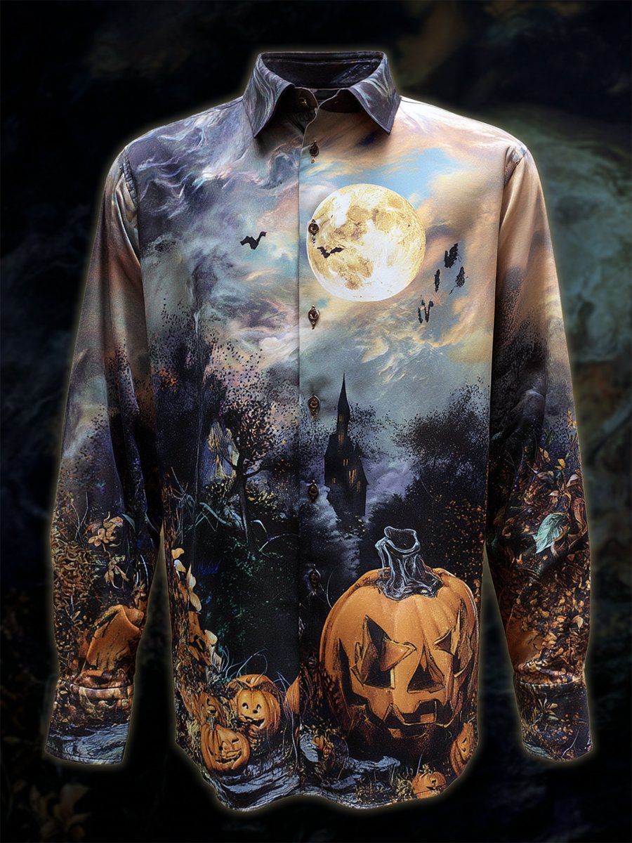 Camisa vintage Halloween estampado de manga larga para hombre