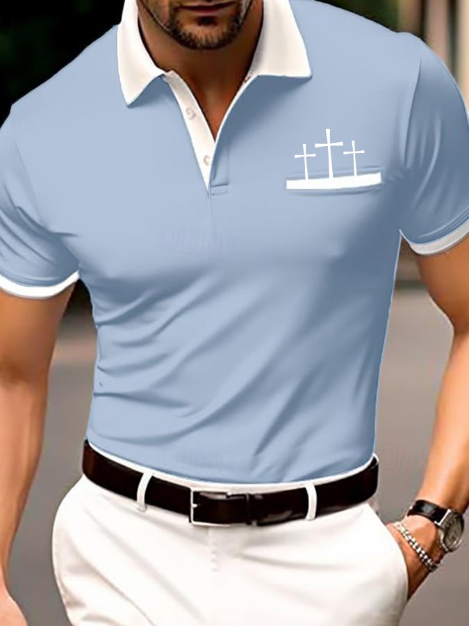 Camisa polo retro Faith casual estampado para hombre