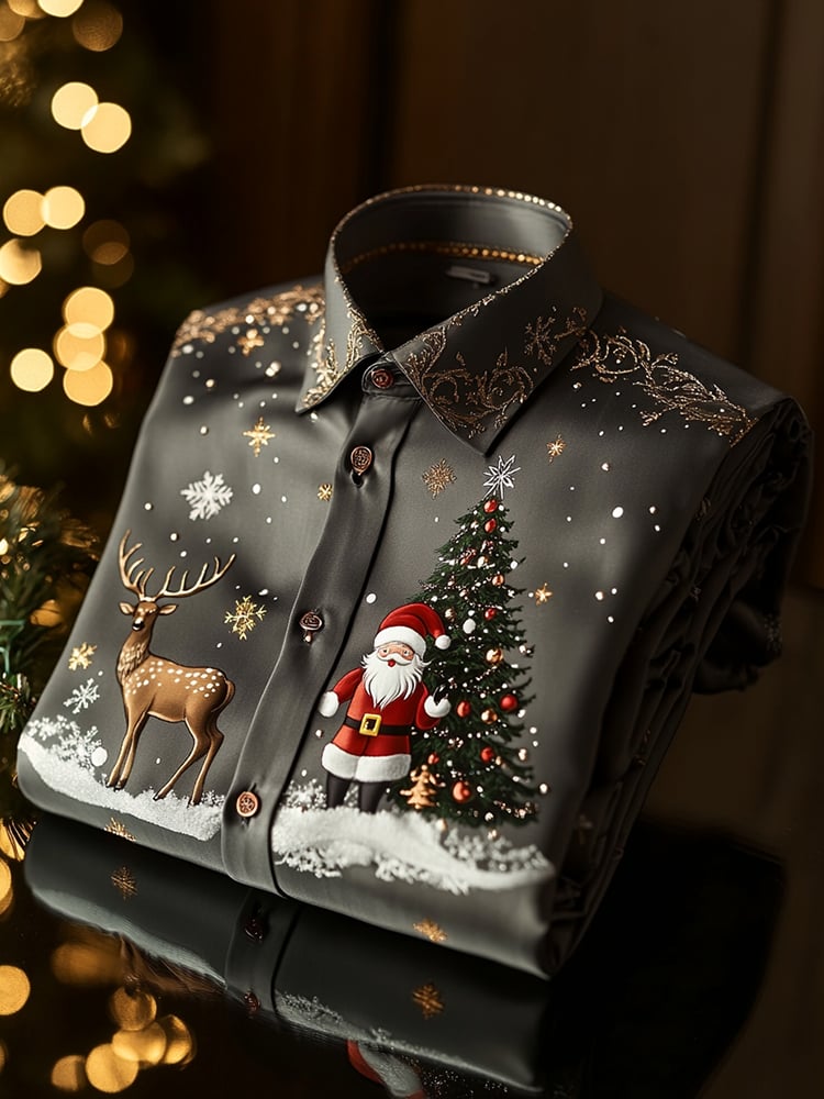 Camisa Christmas satén Luxe de manga larga con botones para hombre