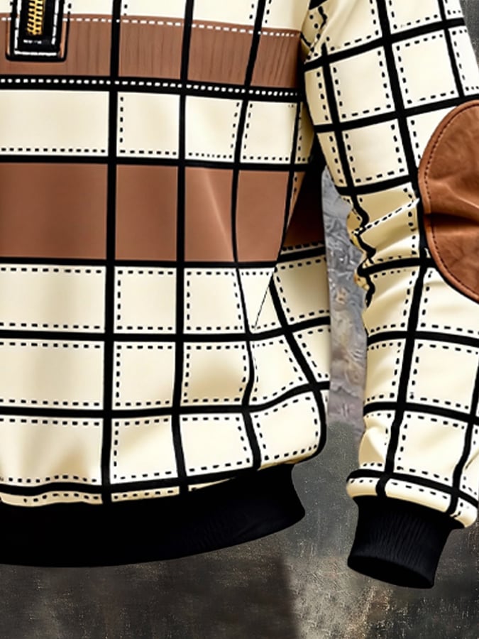 Sudadera retro en bloques de color estampado cierre para hombre