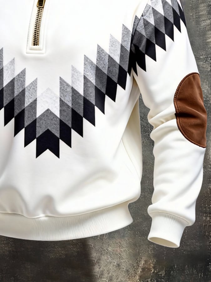 Sudadera retro en bloques de color estampado Color-Blocked con cierre para hombre