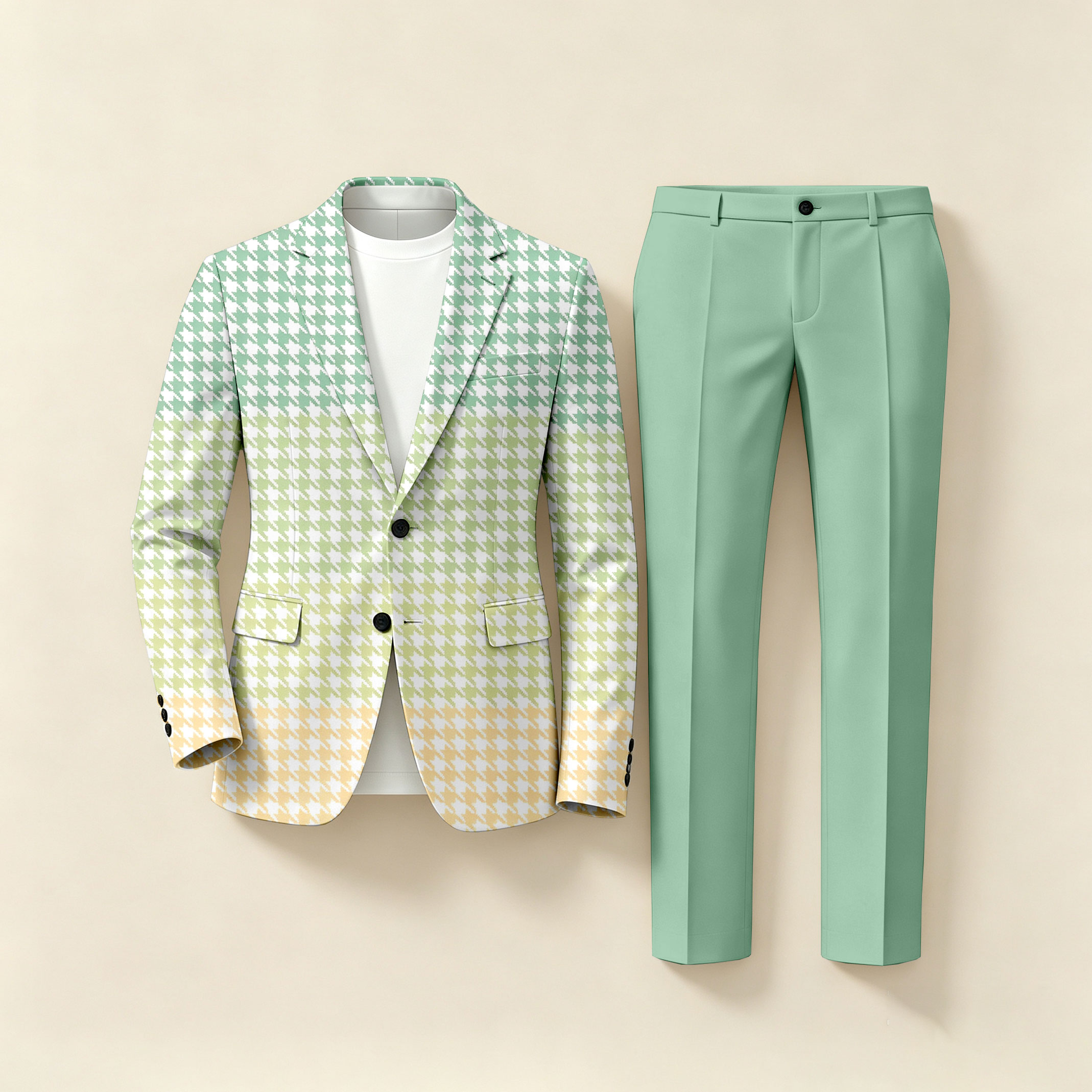 para hombre ejecutivo Houndstooth de manga larga camisa and pantalón Two-Piece Suit