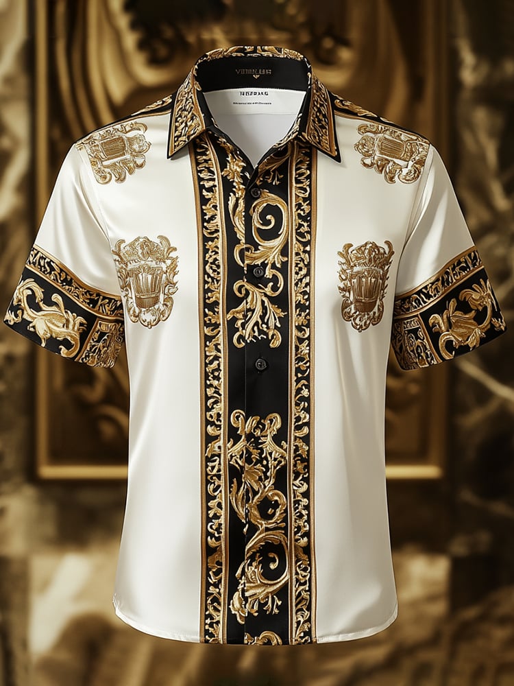 Camisa satén Luxe estampado de manga corta Button para hombre
