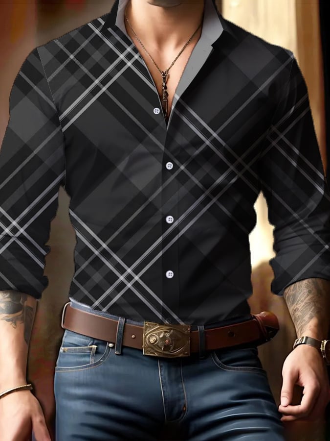 Casual ejecutivo Checkered Princamiseta para hombre