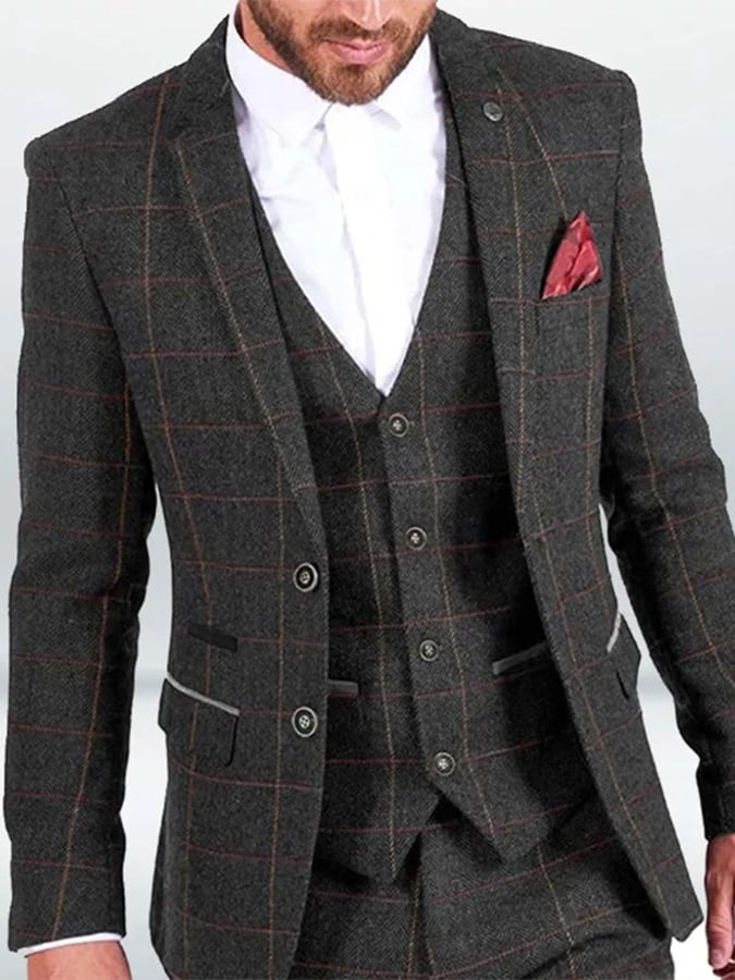 Ejecutivo Single-Breasted a cuadros Contrast Color Suit Three-Piece Suit para hombre