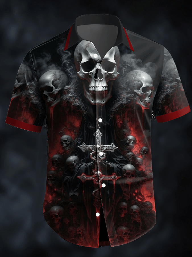 Camisa Dark Skull estampado vintage casual para hombre