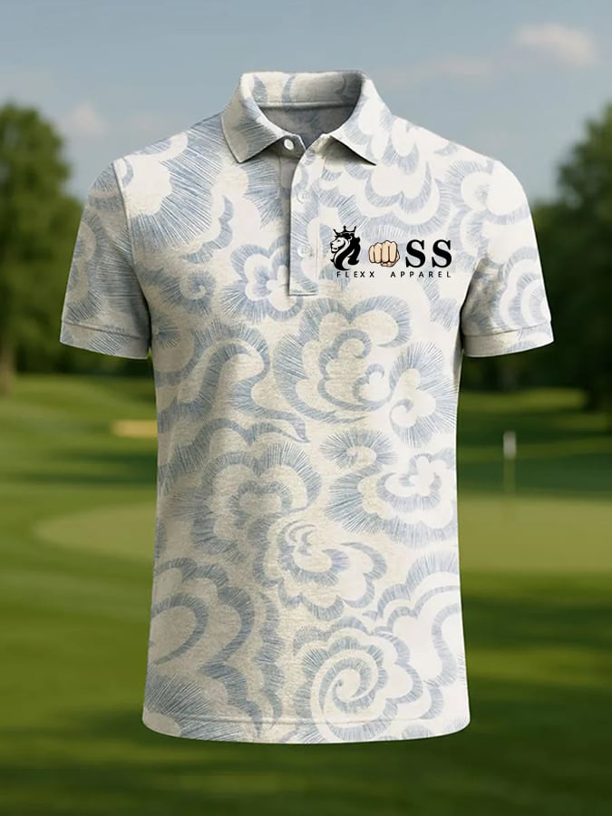 Camisa polo retro Letter Design estampado casual para hombre