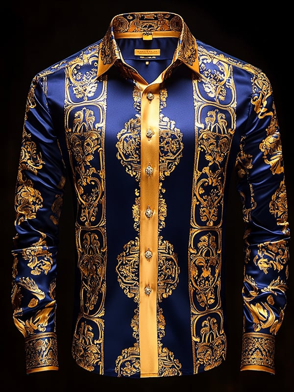 Camisa satén Luxe de manga larga con botones para hombre