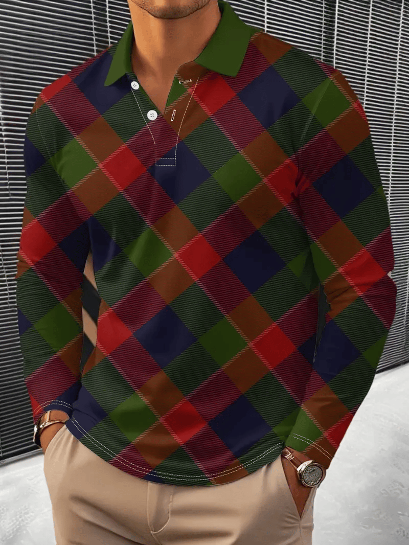 Camisa polo ejecutivo casual a rayas de manga larga para hombre