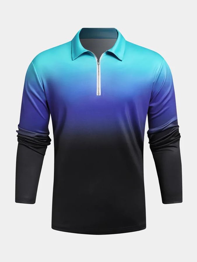Camisa polo casual de moda degradado estampado de manga larga