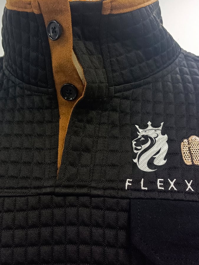 Sudadera vintage Lettering estampado Stand cuello Check Button para hombre