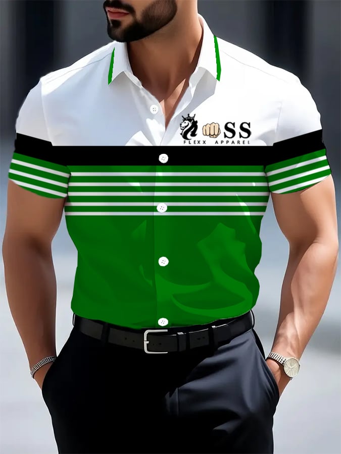 Camisa retro Letter Design estampado ejecutivo de manga corta para hombre