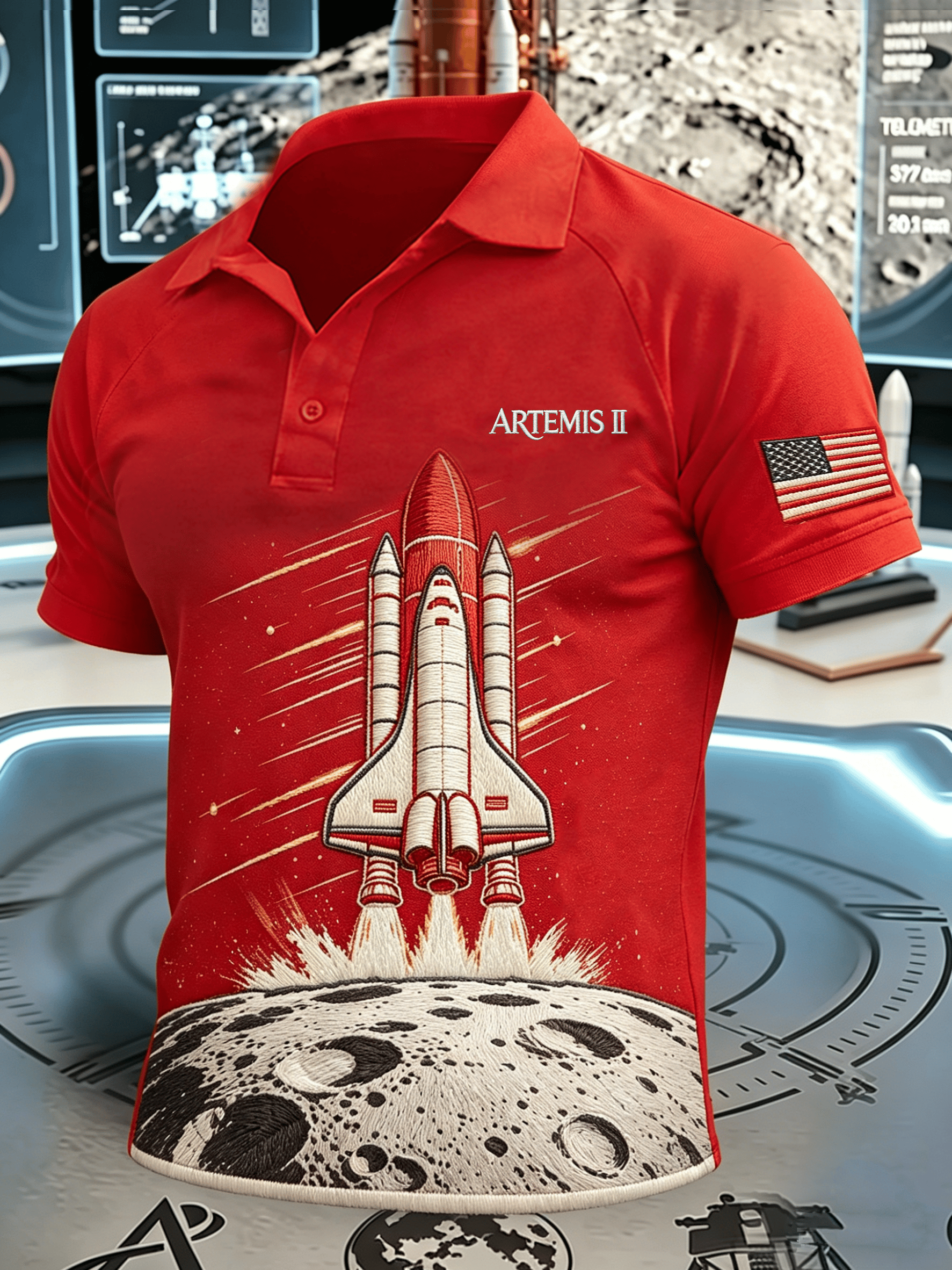 Camisa polo Artemis II Space Theme para hombre