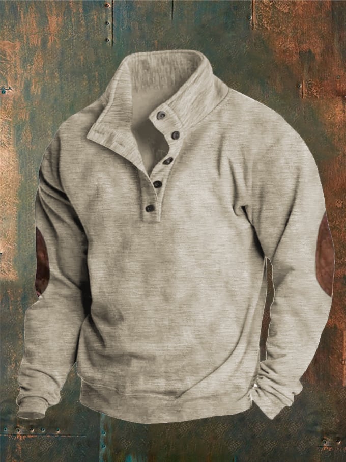 Sudadera de color sólido casual Concealed Button Stand cuello para hombre